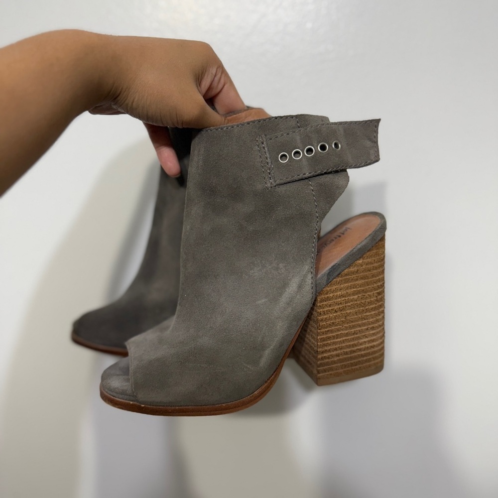 Jeffrey Campbell Gray Peep-Toe Block Heel Ankle Boots
